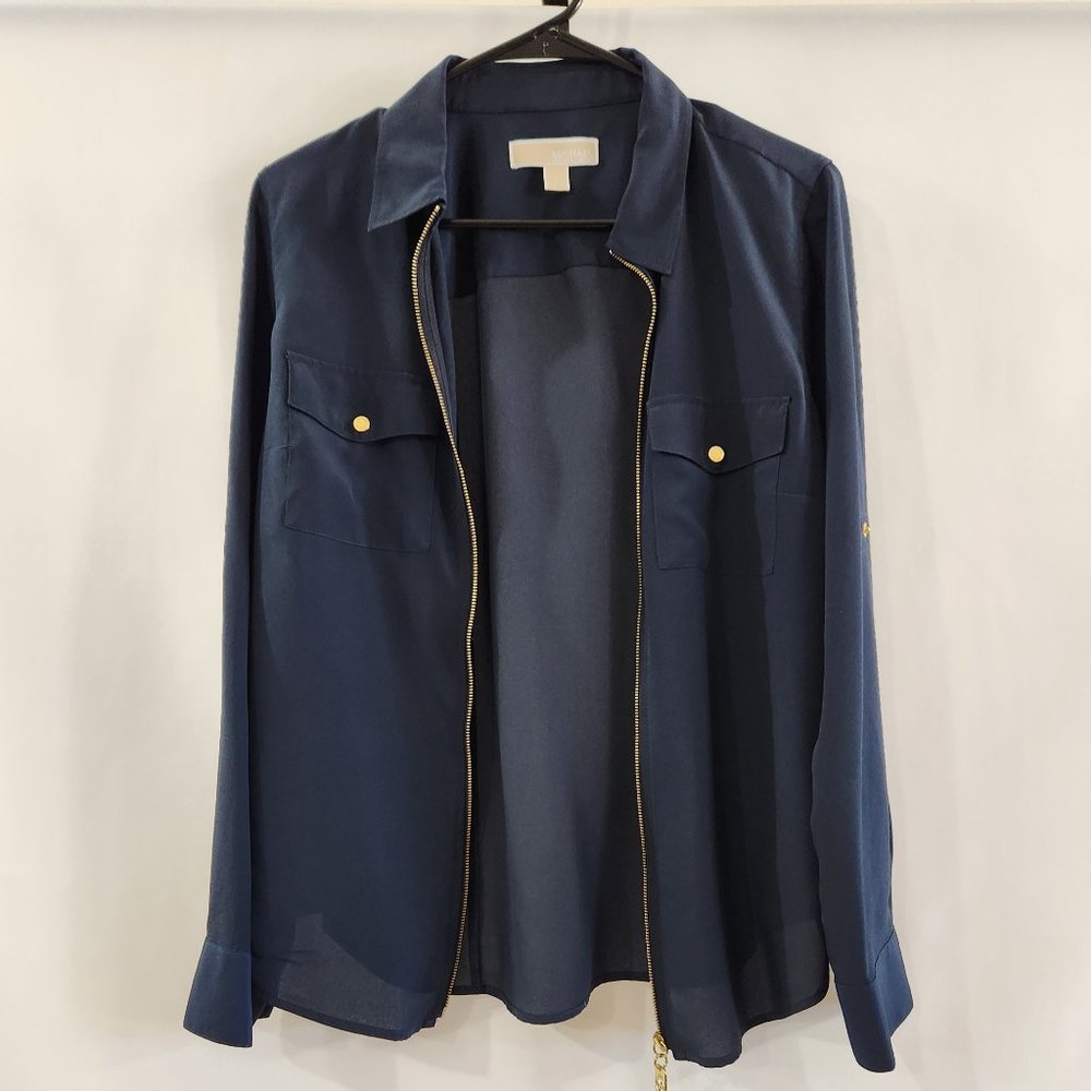 Navy and Gold Michael Kors Zipper Blouse - Picture 7 of 11